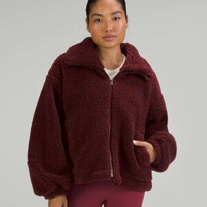 Lululemon Women's Red Merlot Cinchable Fleece Zip-Up Cozy Teddy Jacket Size 4